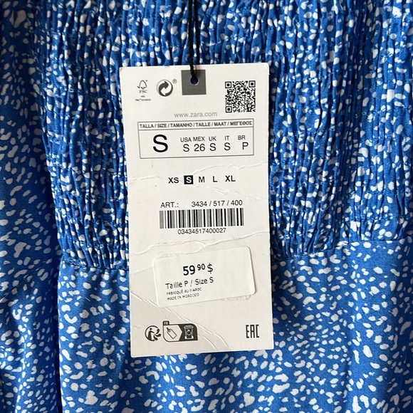 NWT Zara Blue Printed Knotted Corset Style Dress - Picture 4 of 4